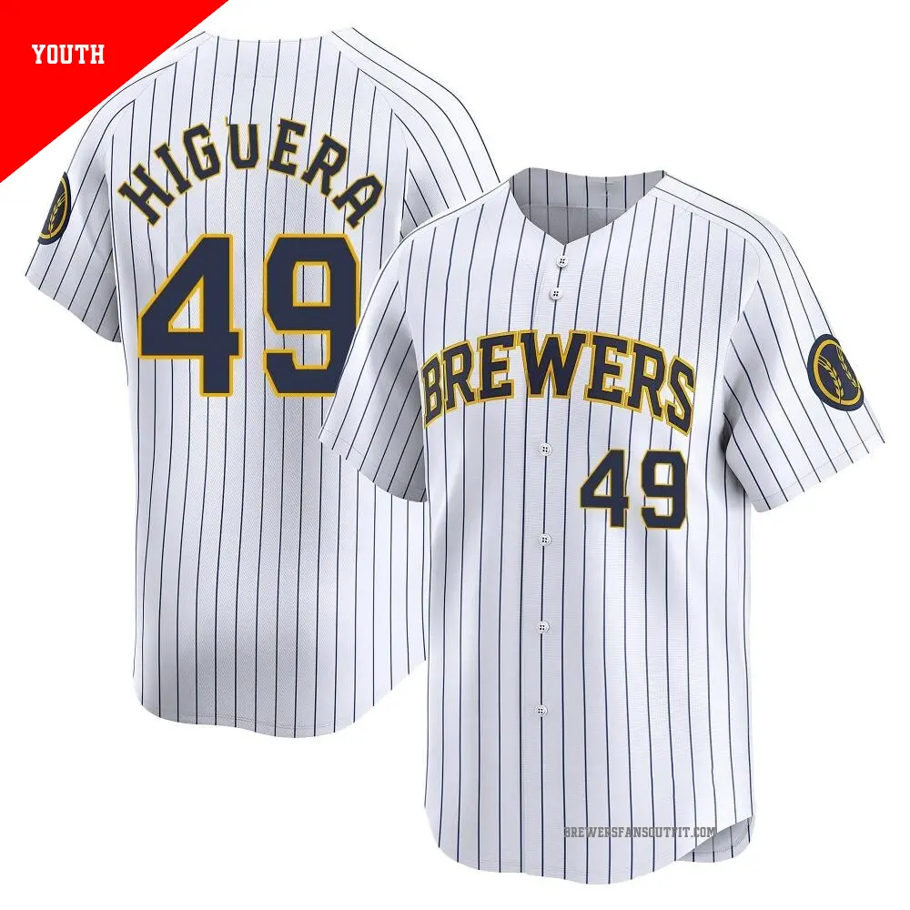 Youth ＃49 Teddy Higuera Milwaukee Brewers White Limited Alternate Jersey