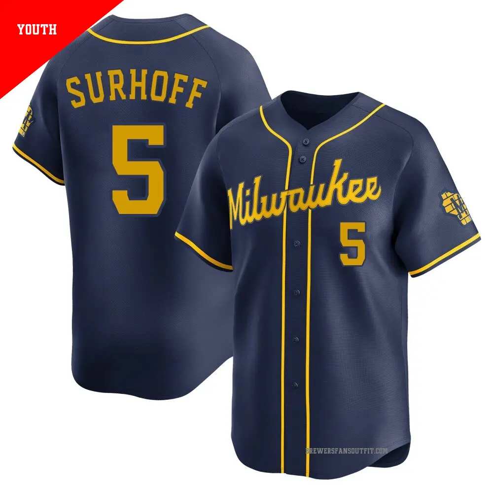 Youth ＃5 Bj Surhoff Milwaukee Brewers Navy Limited Alternate Jersey