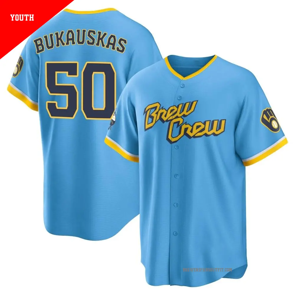 Youth ＃50 J.B. Bukauskas Milwaukee Brewers Blue Replica Powder 2022 City Connect Jersey