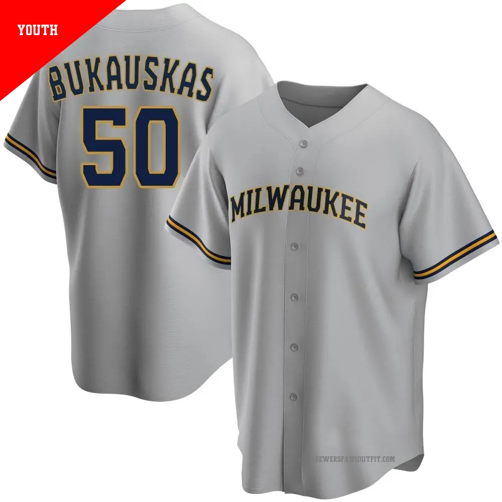 Youth ＃50 J.B. Bukauskas Milwaukee Brewers Gray Replica Road Jersey