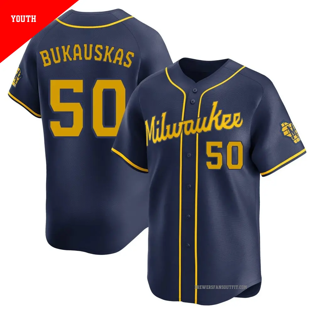 Youth ＃50 J.B. Bukauskas Milwaukee Brewers Navy Limited Alternate Jersey