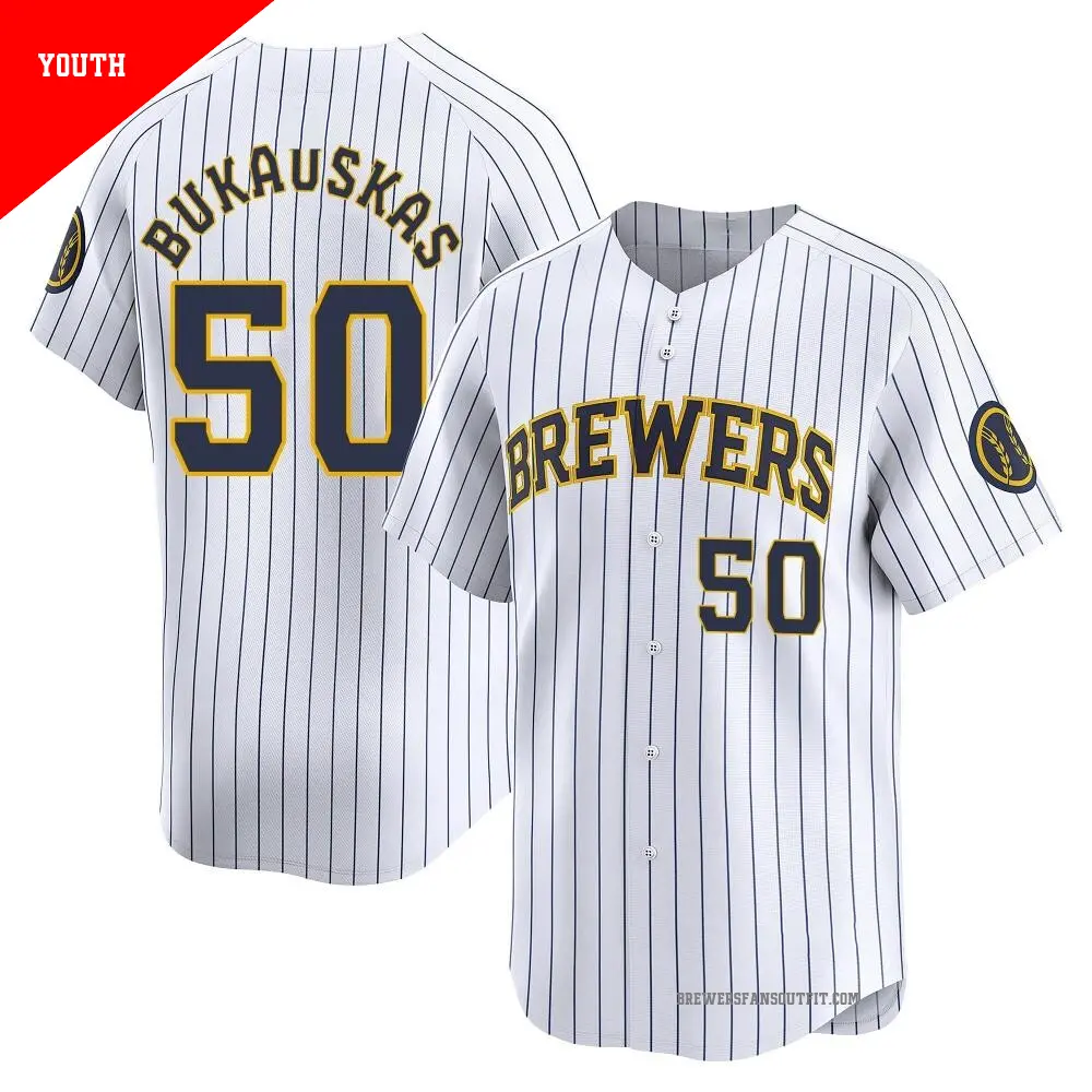 Youth ＃50 J.B. Bukauskas Milwaukee Brewers White Limited Alternate Jersey