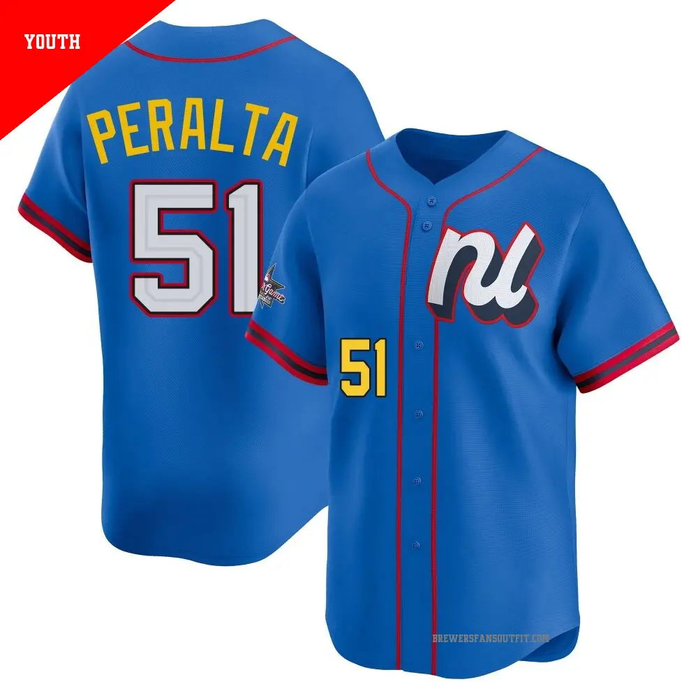 Youth ＃51 Freddy Peralta Milwaukee Brewers Blue Limited National League 2025 All-Star Edition Jersey