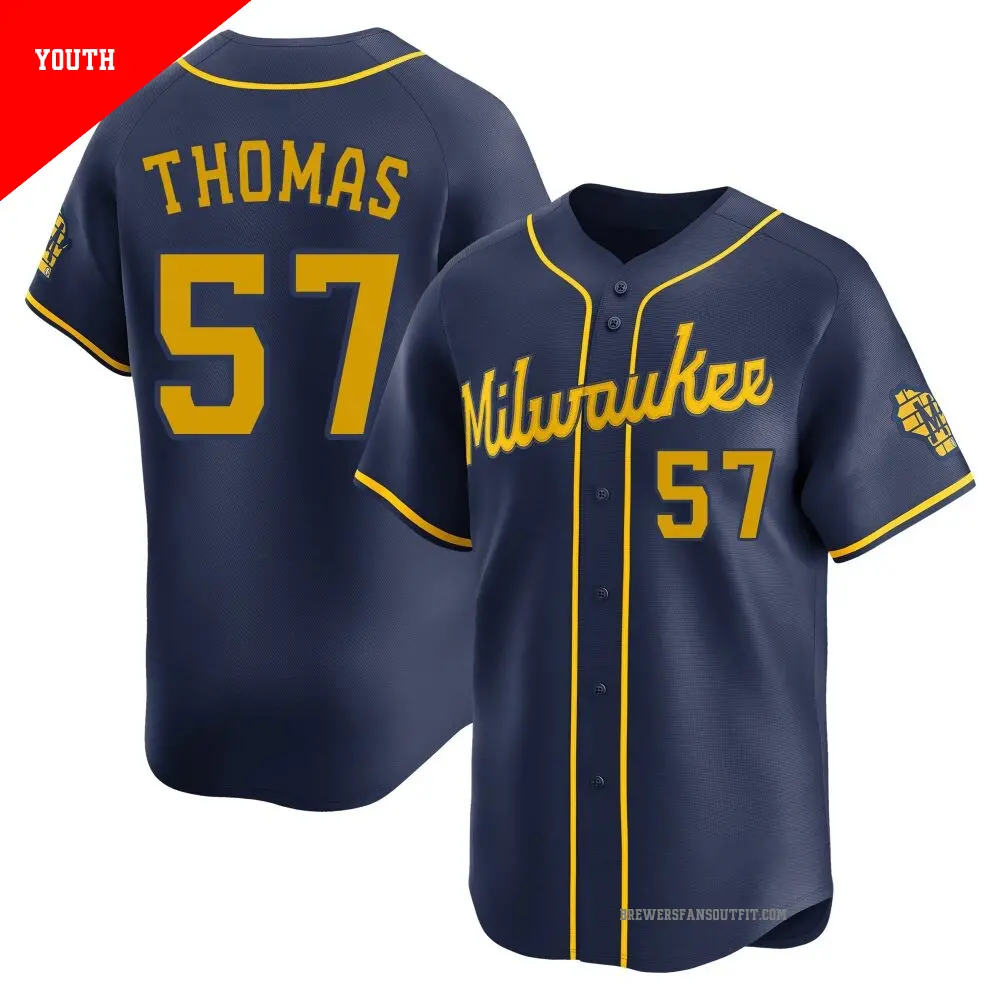 Youth ＃57 Connor Thomas Milwaukee Brewers Navy Limited Alternate Jersey