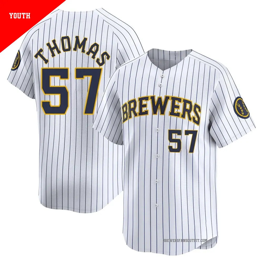 Youth ＃57 Connor Thomas Milwaukee Brewers White Limited Alternate Jersey