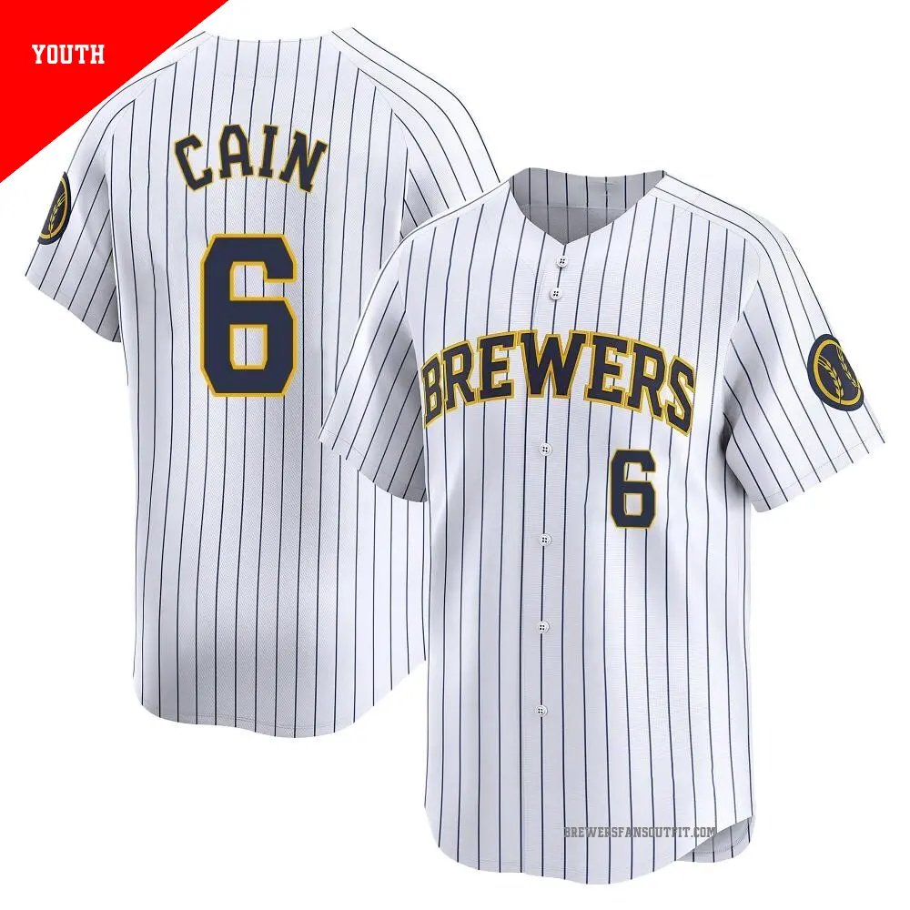Youth ＃6 Lorenzo Cain Milwaukee Brewers White Limited Alternate Jersey